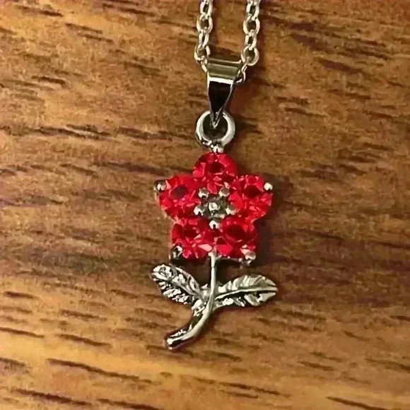 Ruby Red and Silver Style Necklace Vintage J9 - Picture 7 of 7